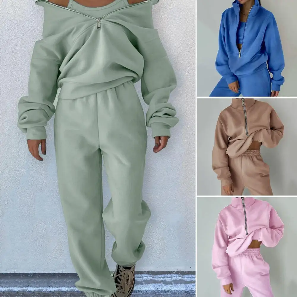 

Gray Thick Warm Women Tracksuit 2 Piese Set Winter Pink Fleece Sweatpants And Sweatshirts Purple Suit Set Women Pants Set Ladies