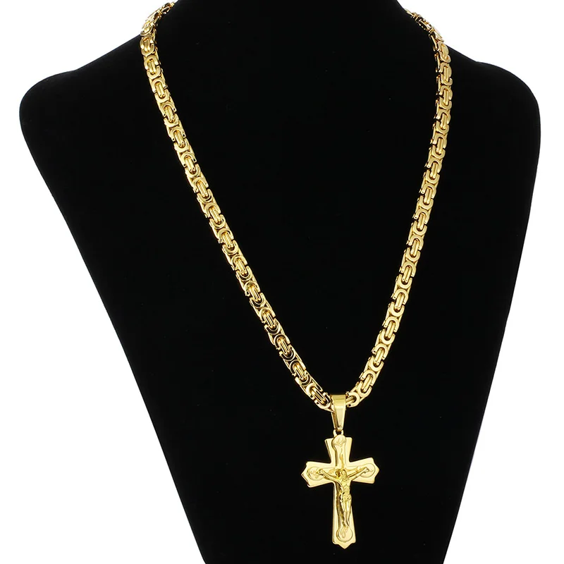 Stainless Steel Crucifix with Byzantine Chain 2