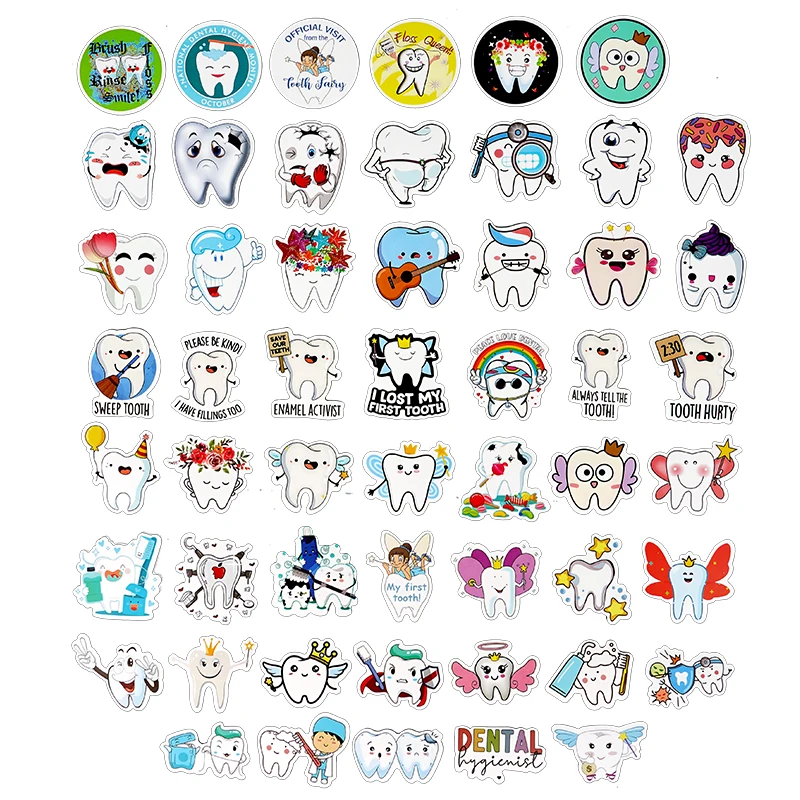 50Pcs-Cartoon-Cute-Tooth-Shape-Stickers-Dentistry-Graffiti-Decal ...