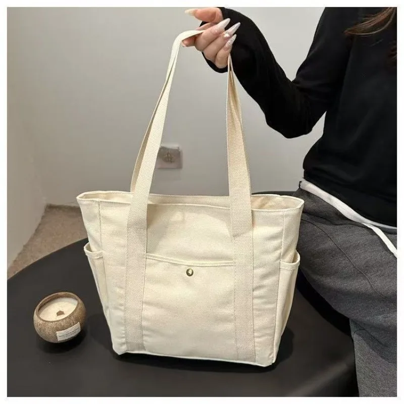 Canvas Women's Large Capacity Multiple Outer Pocket Zipper Shoulder Bag Student Handbag Shopping_voghion.com