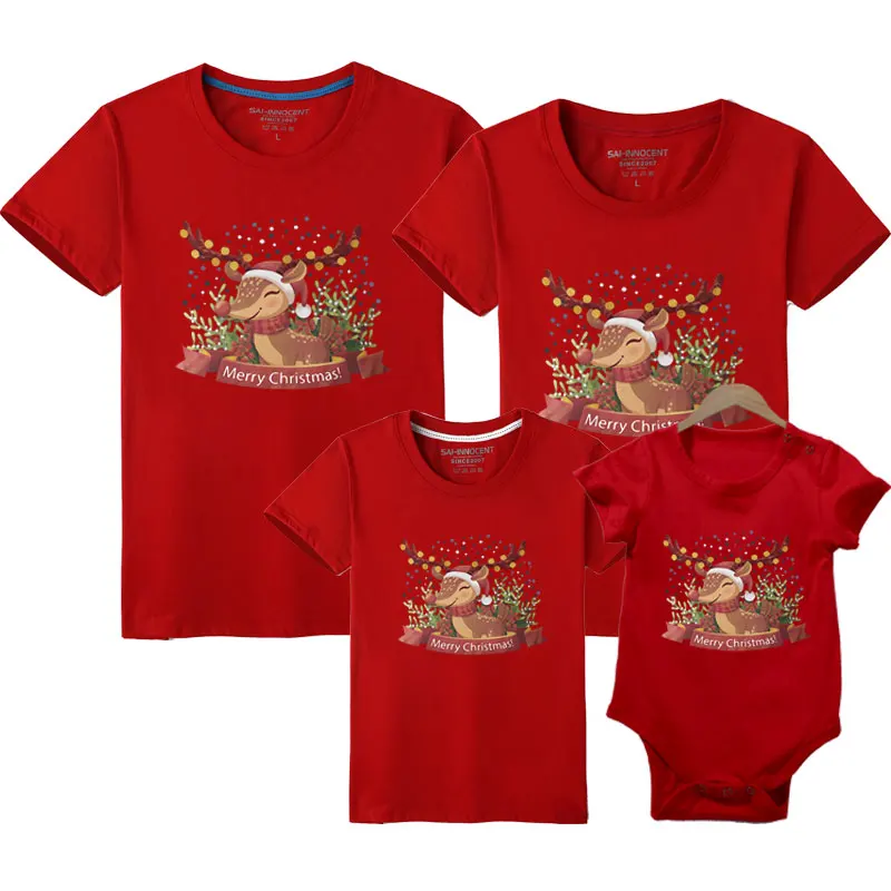 thumbnail image 2 of Ropa de padre, madre, hijo e hija, camiseta navideña a juego para la familia, camiseta de algodón de manga corta con estampado de dibujos animados, camiseta para mamá, papá y yo, 2 of 5
