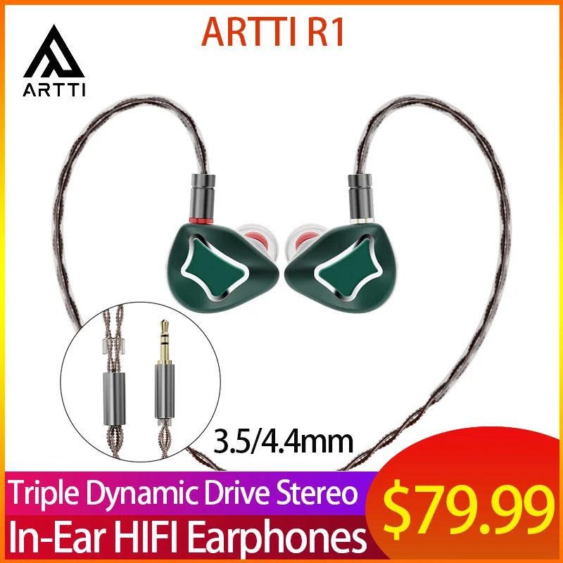 ARTTI R1 HiFi IEMs Wired In-ear Earphones Triple Dynamic Drive Stereo Music Headphone with Detachable 0.78 2-pin 3.5/4.4mm Plug