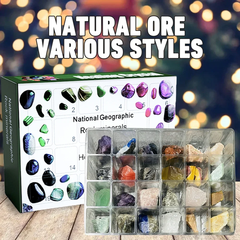New Christmas Advent Calendar Healing Crystal Mineral Gift Box Kids with Rock Stone Collections Pebbles Polished Gravel