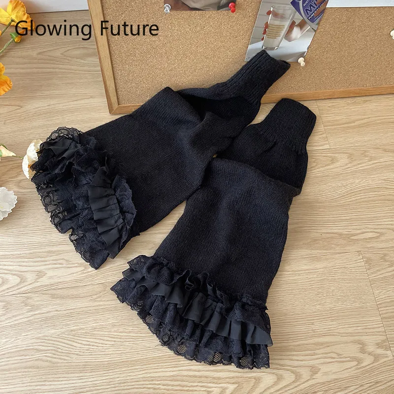 1 Pair Autumn/Winter Retro Spicy Girl Lace Women's Leg Warmers Lolita Girl JK Horn T-shaped Socks Elephant Leg Socks Female