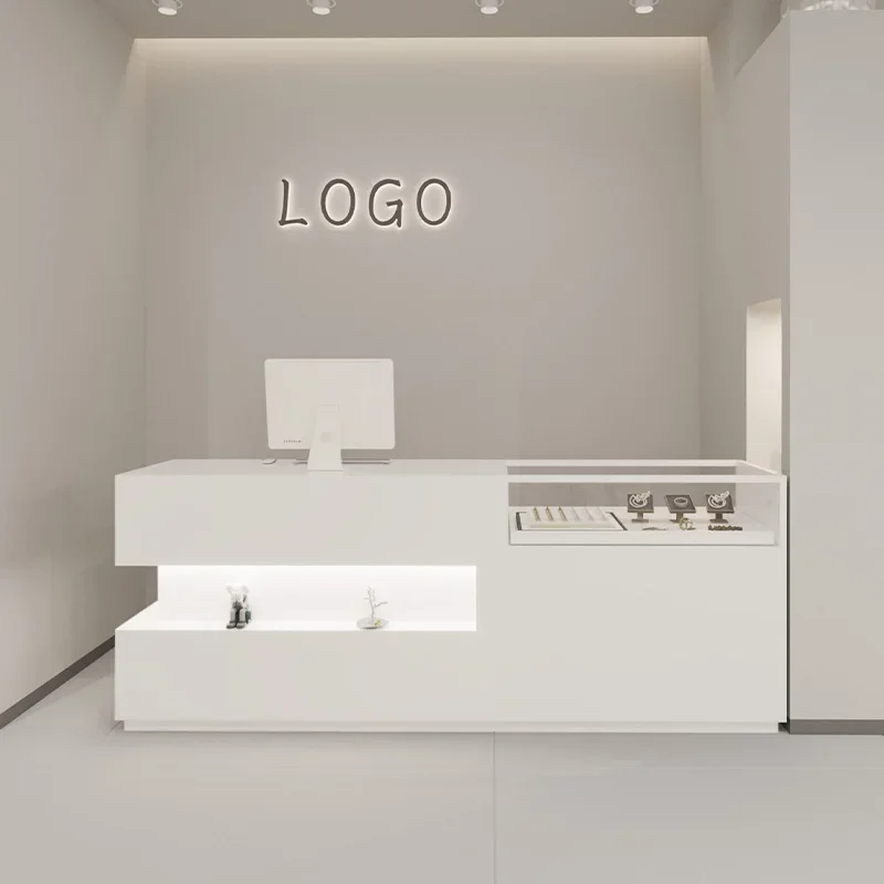 Receptionist Front Desk Salon Reception Bank Aesthetic Furniture Bureau Luxury Tempered Glass Help Vintage Office Professional