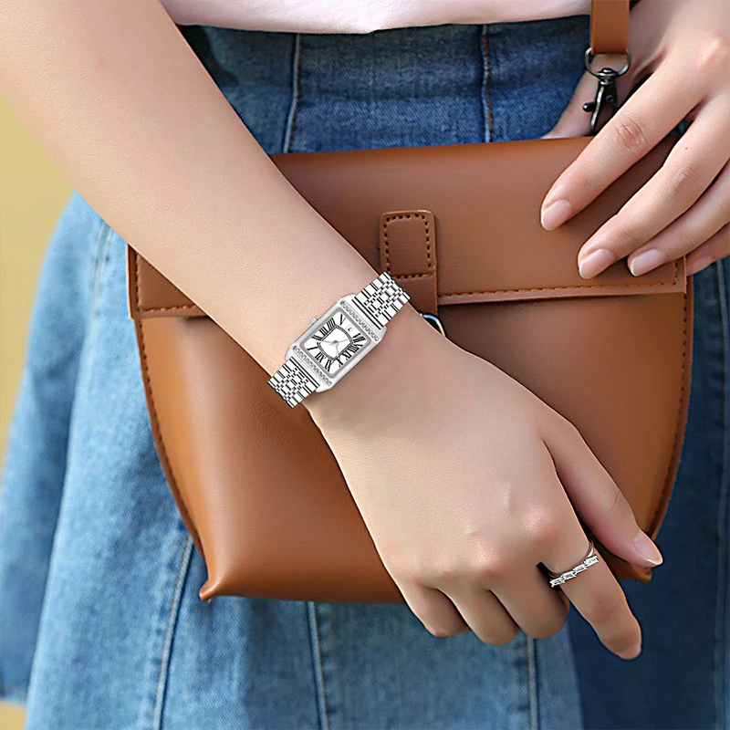 Luxury Brand Women Watch Rectangular Golden Steel Romantic Quartz Hand Clock Female Waterproof Elegant Ladies Wristwatch Silver