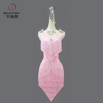 Latin Dance Competition Dress Line Suit Women Sports Wear Stand Ballroom Practice Fringed Skirt Costume Ladies Prom Cabaret Girl 1