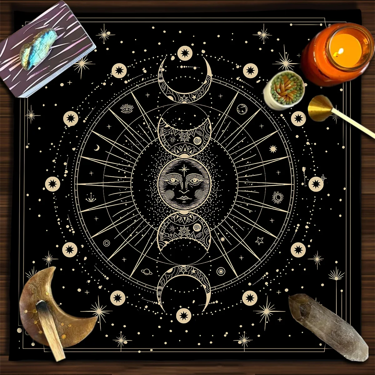 Bohemian Moon Phase Tarot Tablecloth Altar Cloth Divination Decoration Black Starry Sky Moon Witchcraft Tarot Card Table Cloth 6