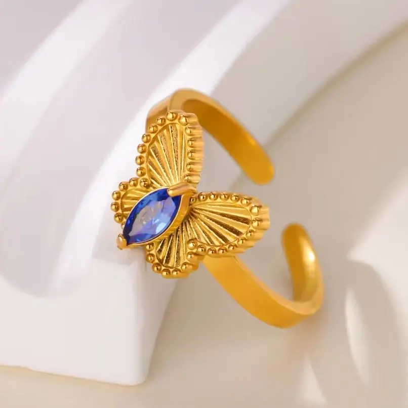 Butterfly Rings Stainless Steel Water Drop Adjustable Ring For Women