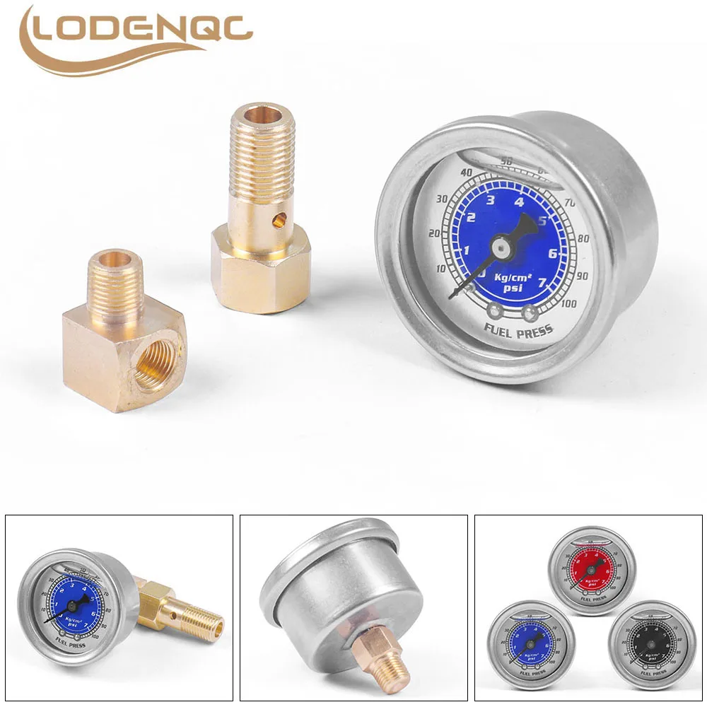 Three Colors New Aluminum Car Fuel Pressure Gauge with 2 Copper