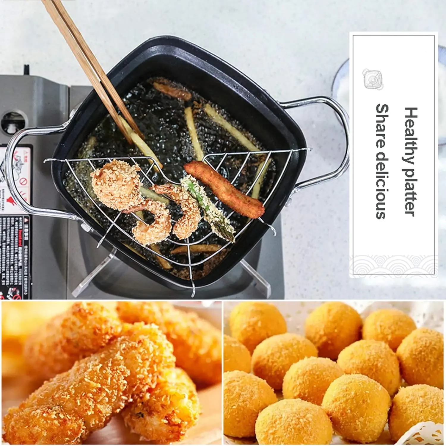 Japanese Frying Pan Tempura Frying Pan Household Mini Fried Chicken Noodle Soup Pot with Oil Drip Rack