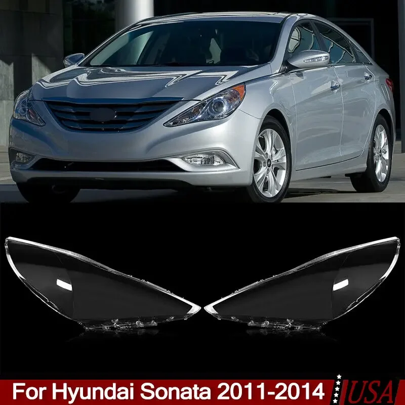 

Pair Front Side Headlight Headlamp Lens Cover Clear For Hyundai Sonata 2011-2014