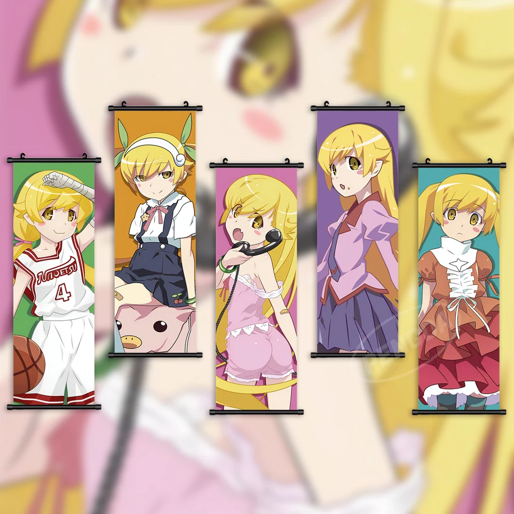 

Hanging Painting Nisemonogatari Wall Art Anime Picture Scroll Print Oshino Shinobu Canvas Poster Home Decor Bedside Background