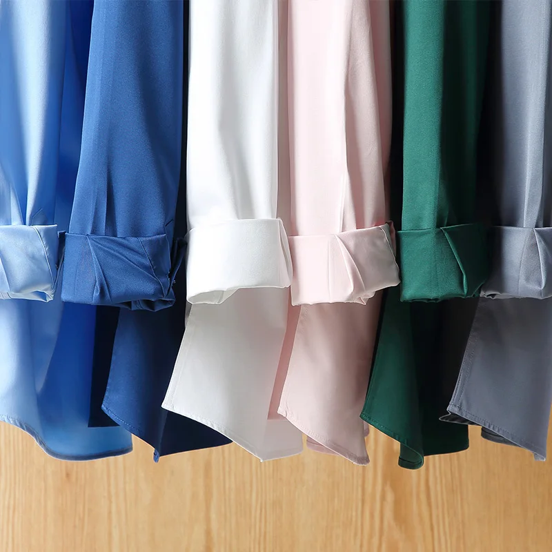 Men Shirts Stretch Solid Long Sleeve No Chest Pocket