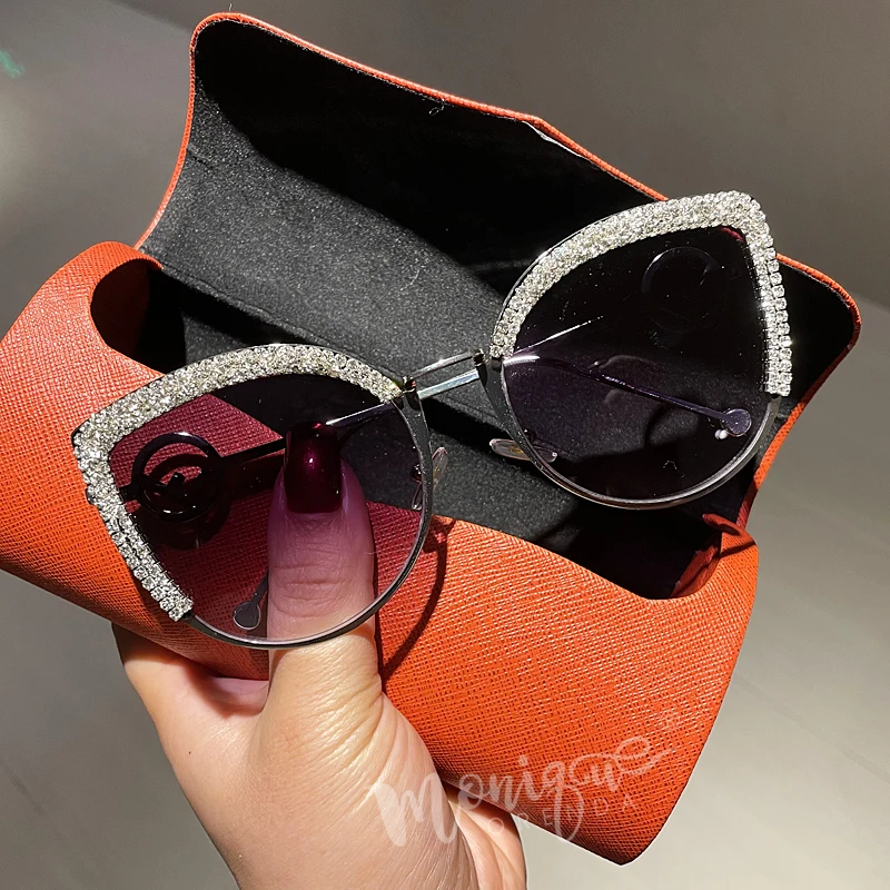 2022 Cat Eye Sunglasses Women Fashion Brand Designer Sunglasses Female Bling Stones Decoration Handmade eyewear Oculos De Sol ray ban sunglasses women