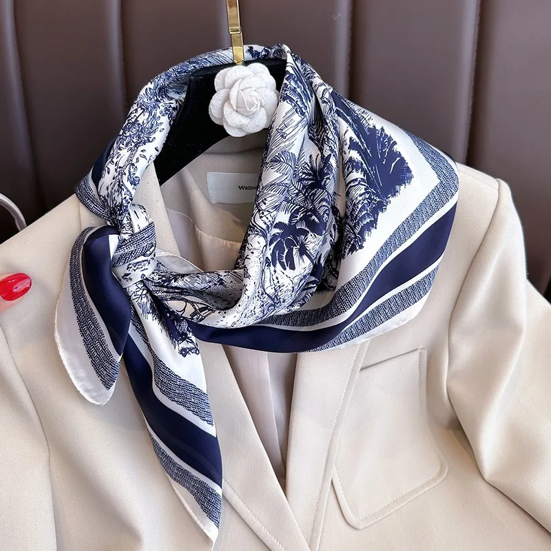 1 pièce Foulard carré 70 cm imprimé végétal pour femme