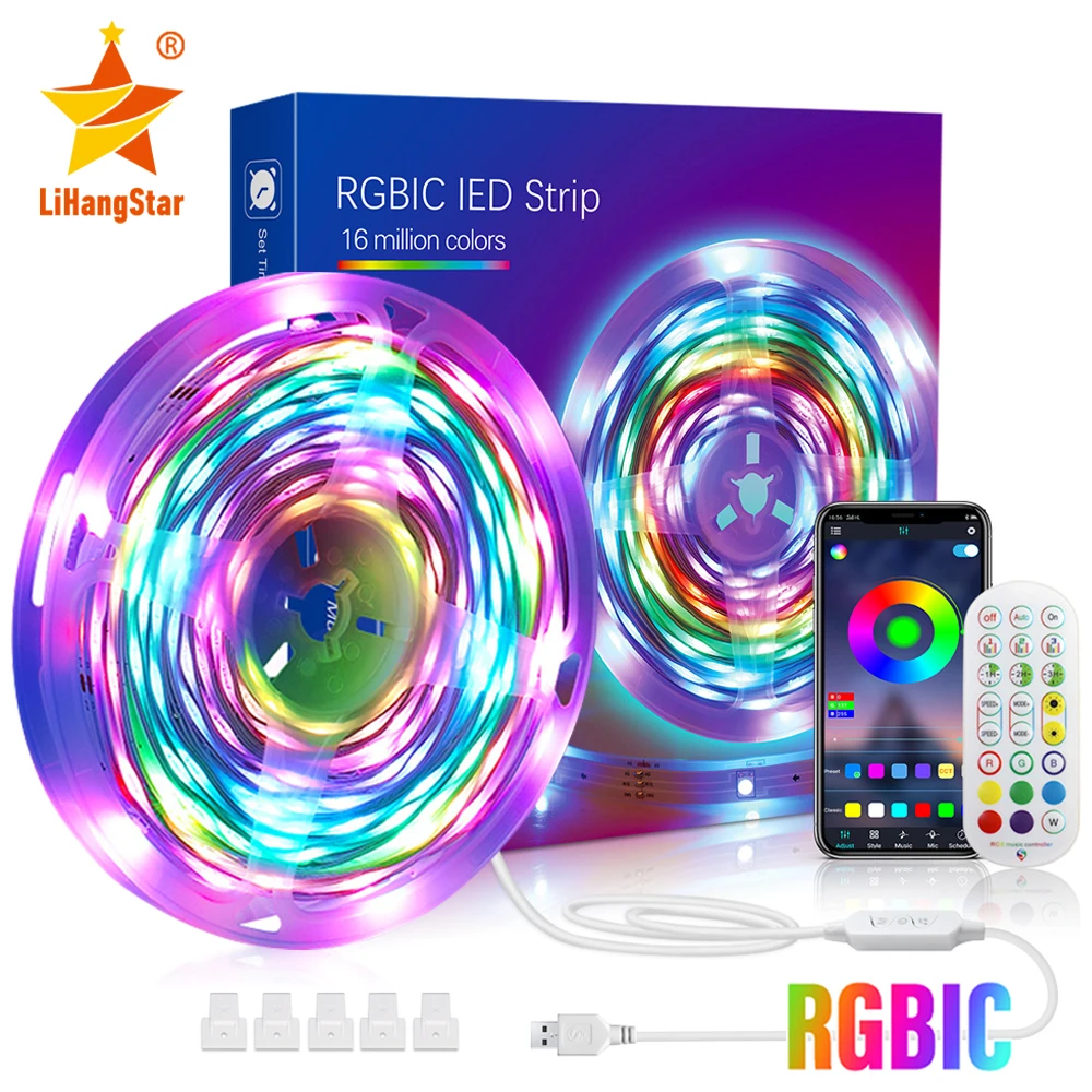 LED Smart Strip USB 5050RGBIC APP Control Music Synchronization with Remote Control for Bedroom TV Backlight Ceiling Game Room