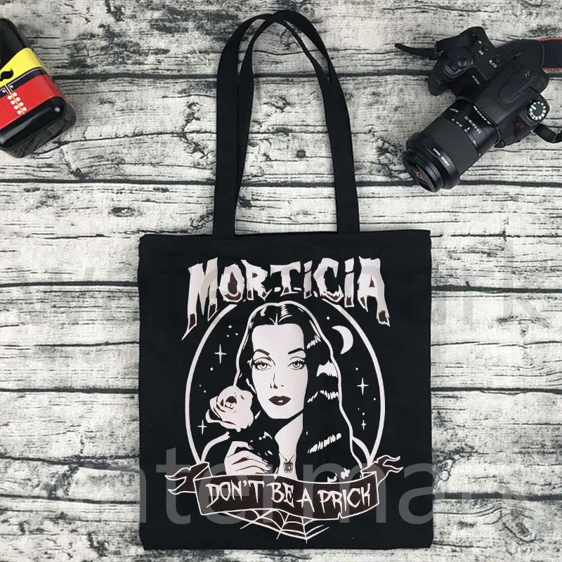 Queens of Evil MORTICIA ADDAMS BAG Canvas Tote Bag Halloween Gift Bag Bolso Tote Bag Eco Shopping Bag  Casual Supermarket Bag