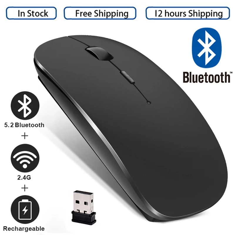 Rato Bluetooth sem Fio Recarregável Ergonômico Mini Usb 2.4ghz Silencioso Macbook Óptica Laptop pc