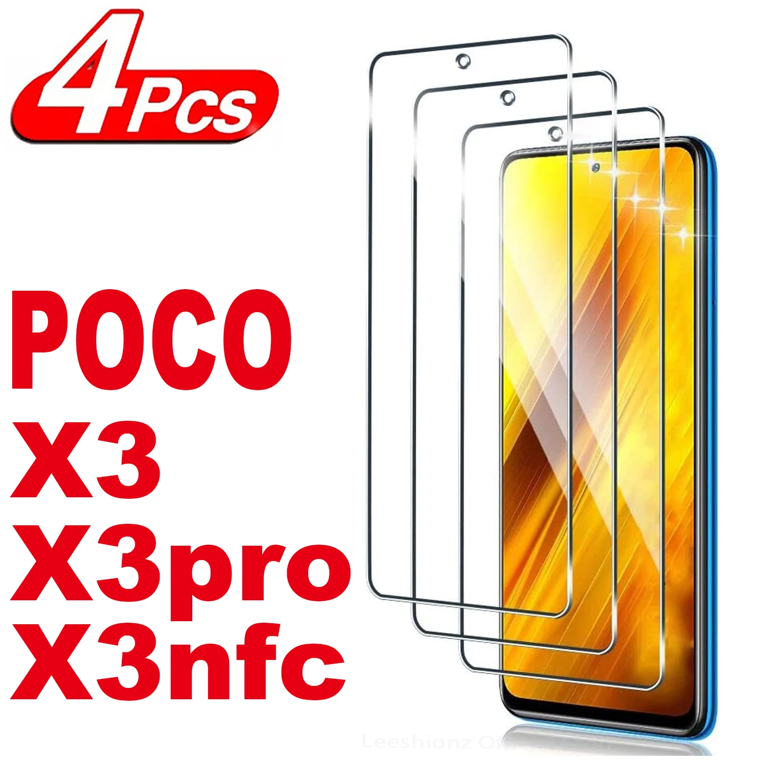 4Pcs HD Screen Protector Glass For Xiaomi Poco X3 Pro X3 NFC Poco C65 C55 M3 M4 X4 Pro F4 F3 GT 4G Tempered Glass Film