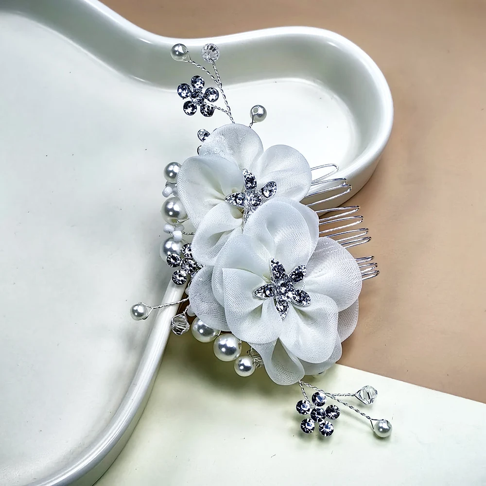 Bridal Flower Wedding Hairpin Crystal Pearl Hairpin Headwear Wedding Hair Jewelry with Rhinestones Bride Bridesmaid Ladies Girl