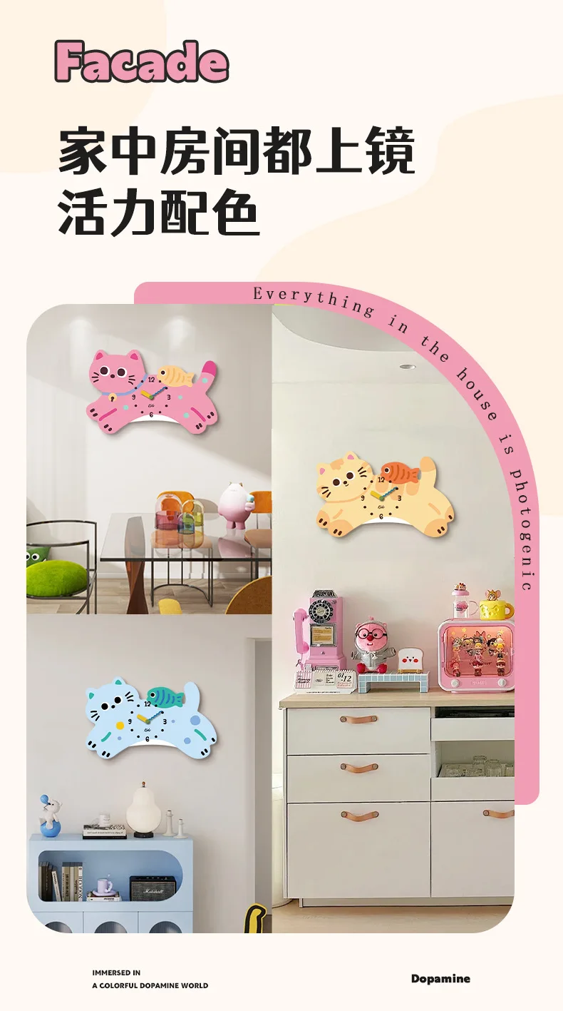 Nette Katze Uhr Cartoon Dekorative Wanduhr Wohnzimmer Kinderzimmer Kindergarten Stumm Uhren Uhr Hause Dekoration Großhandel – Detail 5