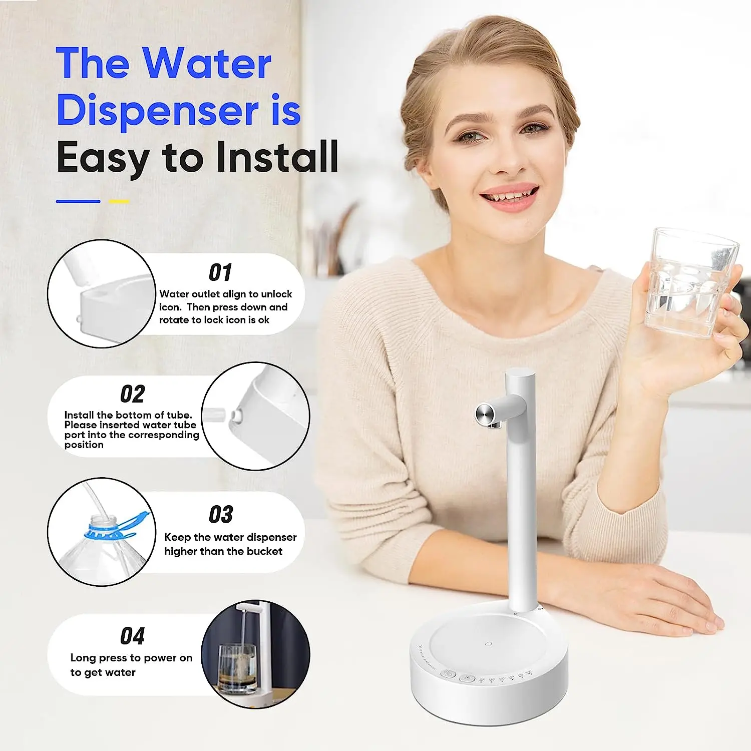 Water Dispenser Desktop Water Bottle Dispenser Automatic Smart Electric for 5 Gallon & Universal Bottles USB Charging 7 Levels