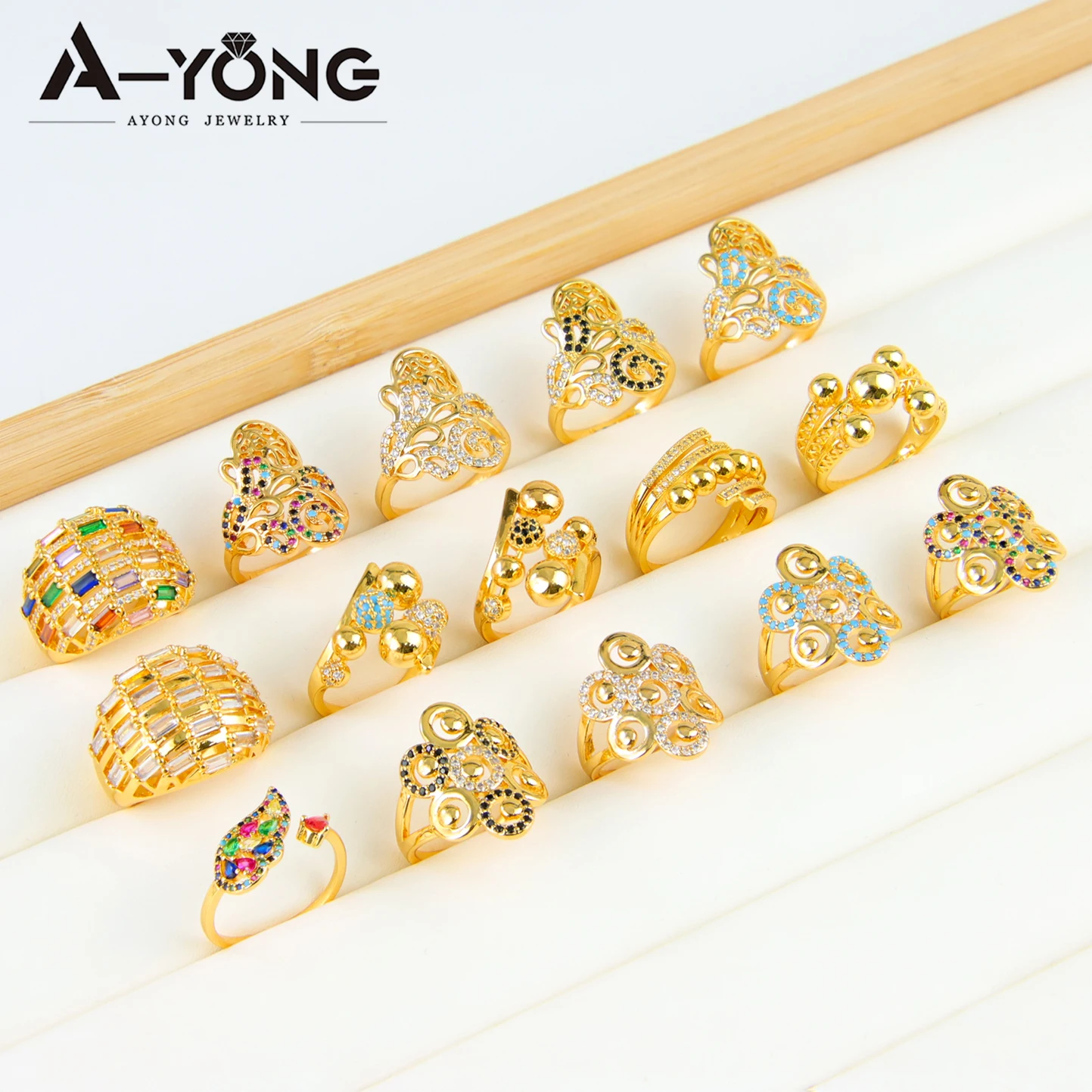 Brasilianische italienische Mode vergoldet Ring 21k Gold Farbe Zirkon Dubai Cocktail Ringe arabische Frauen Hochzeit Schmuck