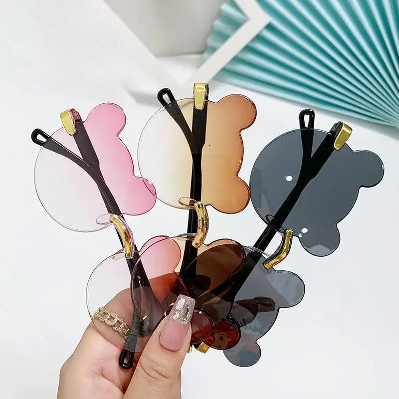 Kids Sunglasses Cartoon Bear Sunglasses for Boy Girl Gradient Rimless Outdoor Anti-Glare UV400 Sun Glasses