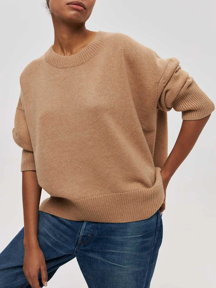 

Khaki Women All-match Soft Thick Knitted Sweater Basic Elegant O Neck Pullover Long Sleeve Women's Oversize Sweater Knit Tops