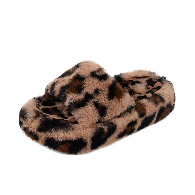 Children Warm Shoes Leopard Fashion Kids Plush Slippers Indoors Korean Style 2025 Winter New Girls Casual Slippers with Fur
