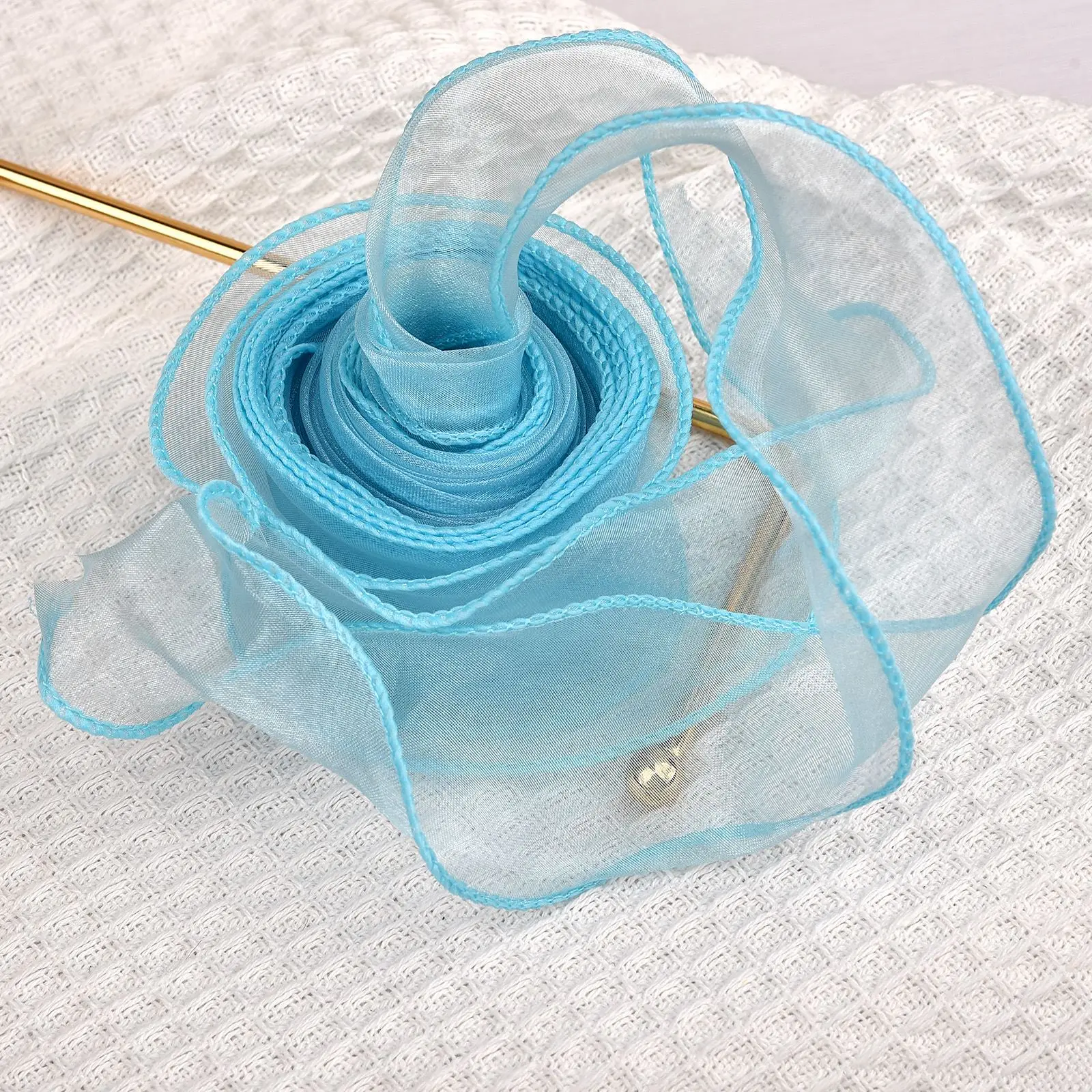 Nastro In Organza Chiffon Trasparente Color Acquamarina Con Strisce Raso – Larghezza 2,5 Cm, Rotolo Da 45 M