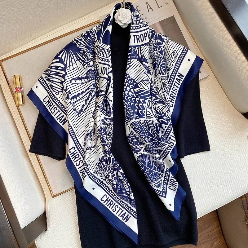 Silk Scarf 90x90cm Hair Print Head Handkerchief Hijab Shawl Women Bandanna Foulard Muffler Wrap cotton headscarf