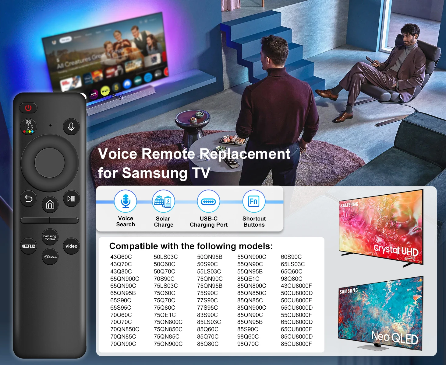 รูปสินค้า รีโมทชาร์จ Solar Voice สำหรับ Samsung Smart TV 2019-2024