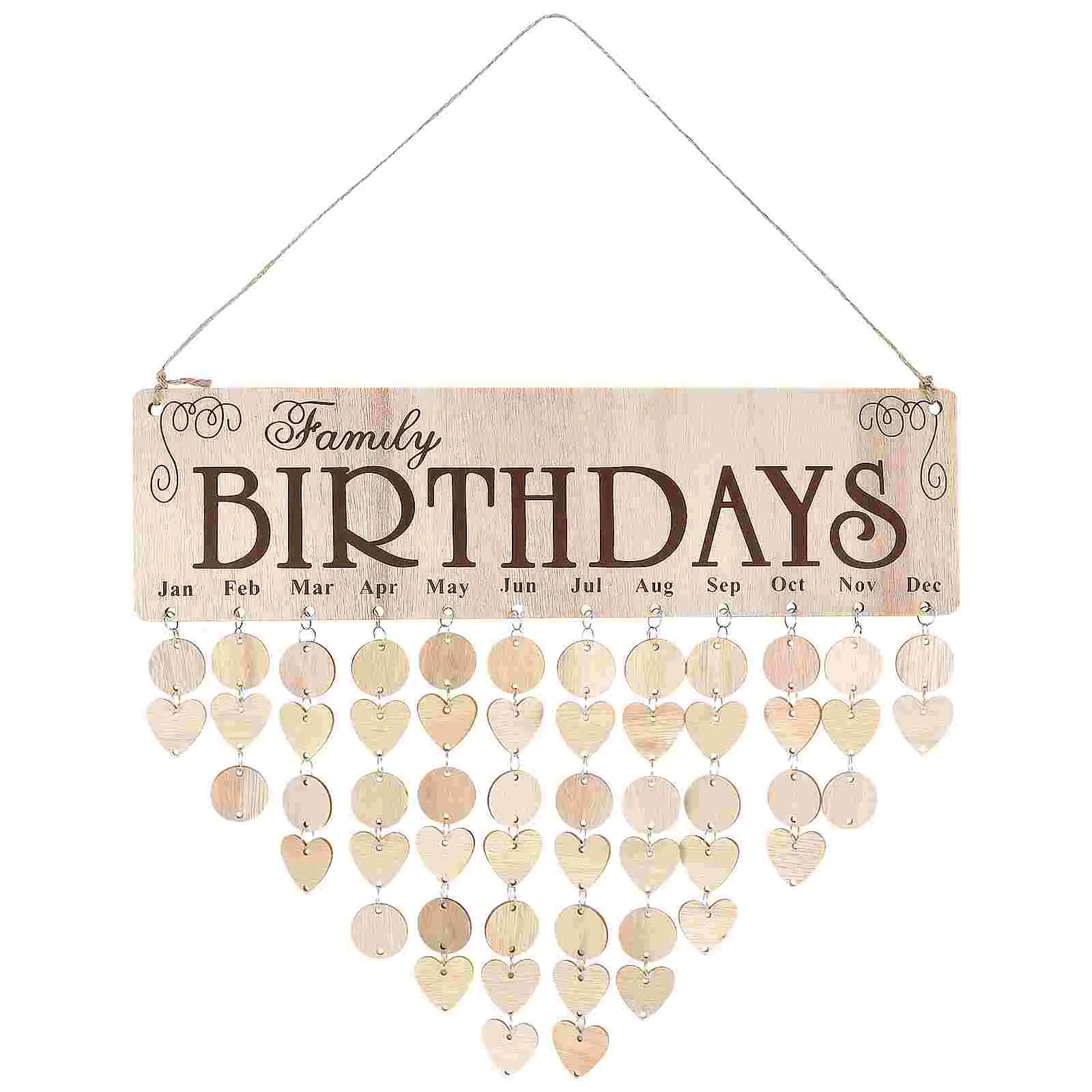 Wooden Birthday Planner Board Heart Round Discs 50 Pcs for DIY Hanging Calendar Reminder Wall Decor Festive Supplies