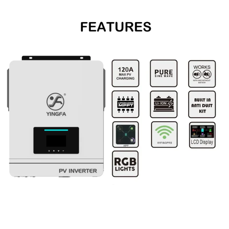 잉파 6.2kW 48V 220V 하이브리드 인버터 120A MPPT 충전 48V 220V 230V 듀얼 출력 온/오프 그리드 BMS 와이파이 태양광 인버터 PV 인버터