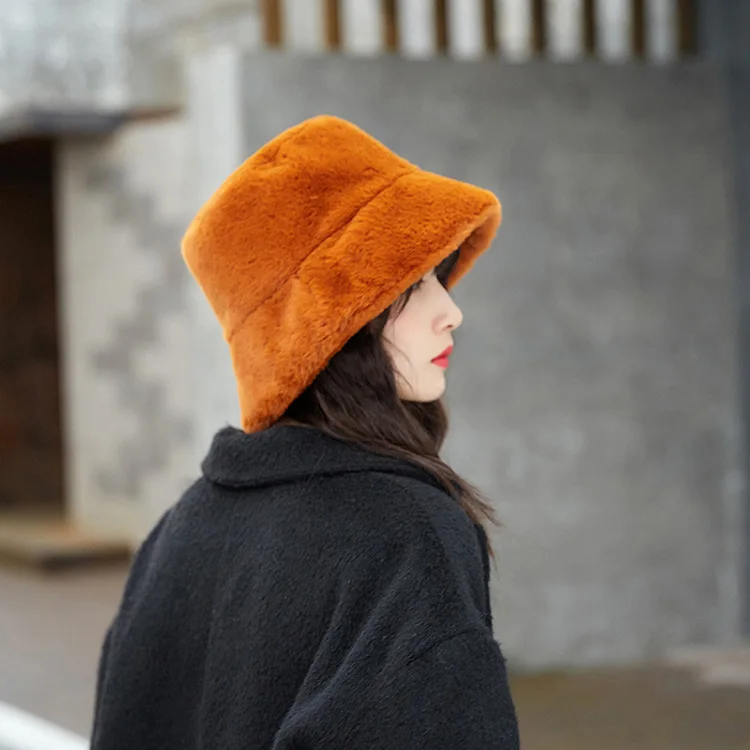 

Fisherman Hat Women's Autumn and Winter Plush Basin Hat Leisure Fashion Warm Hat Korean Flat Top Wide Brim Hat