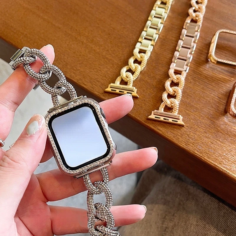 

Luxury Diamond Band For Apple Watch Ultra 49mm 41 45mm 38 40mm 42 44 Strap For iWatch Series 8 7 6 5 4 3 SE Women Metal Bracelet