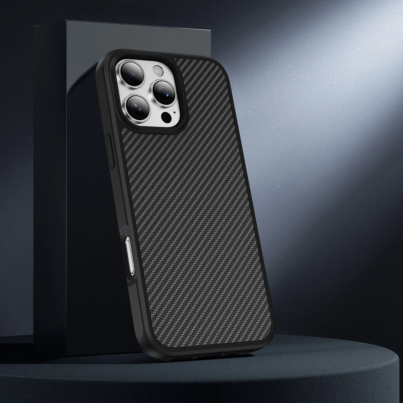 Carbon Fiber Texture Matte Bumper Case - Slim Military Protection Hard Back Cover