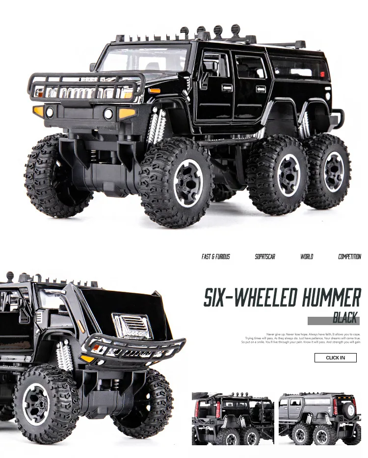 希少 HUMMER H2 6輪 ミニカー 1/32 Hummer H2 6*6 Tyre Alloy Car Model Diecast Toy Modified