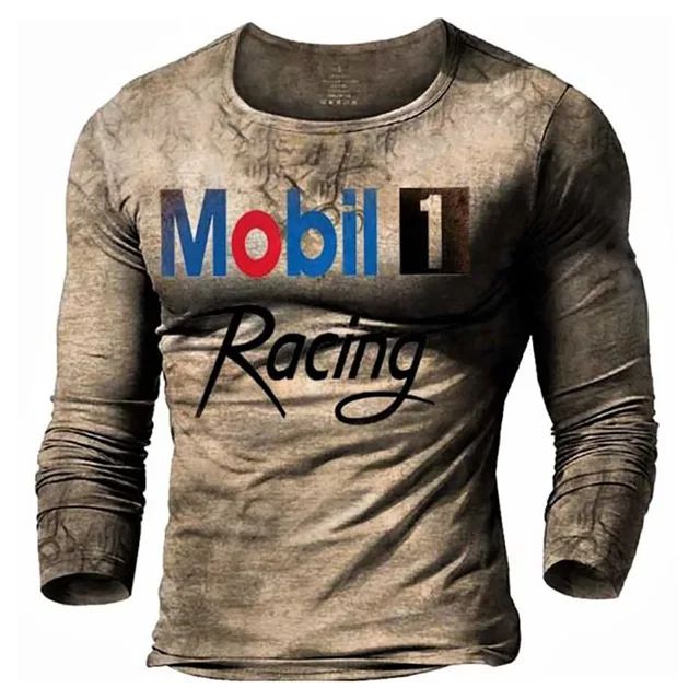 Vintage 3d Letter Print Men's T Shirt Spring Autumn Cotton Streetwear O Neck T Shirt Top Long Fashion American Clothing Eu Size 3