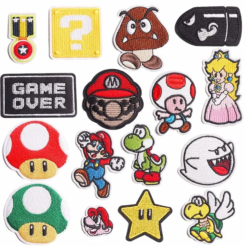 Super Mario Bros Cartoon Games Anime Figures Mario Luigi Yoshi Patch Ricamate Patch Fai Da Te Applique Adesivi Termici Regali