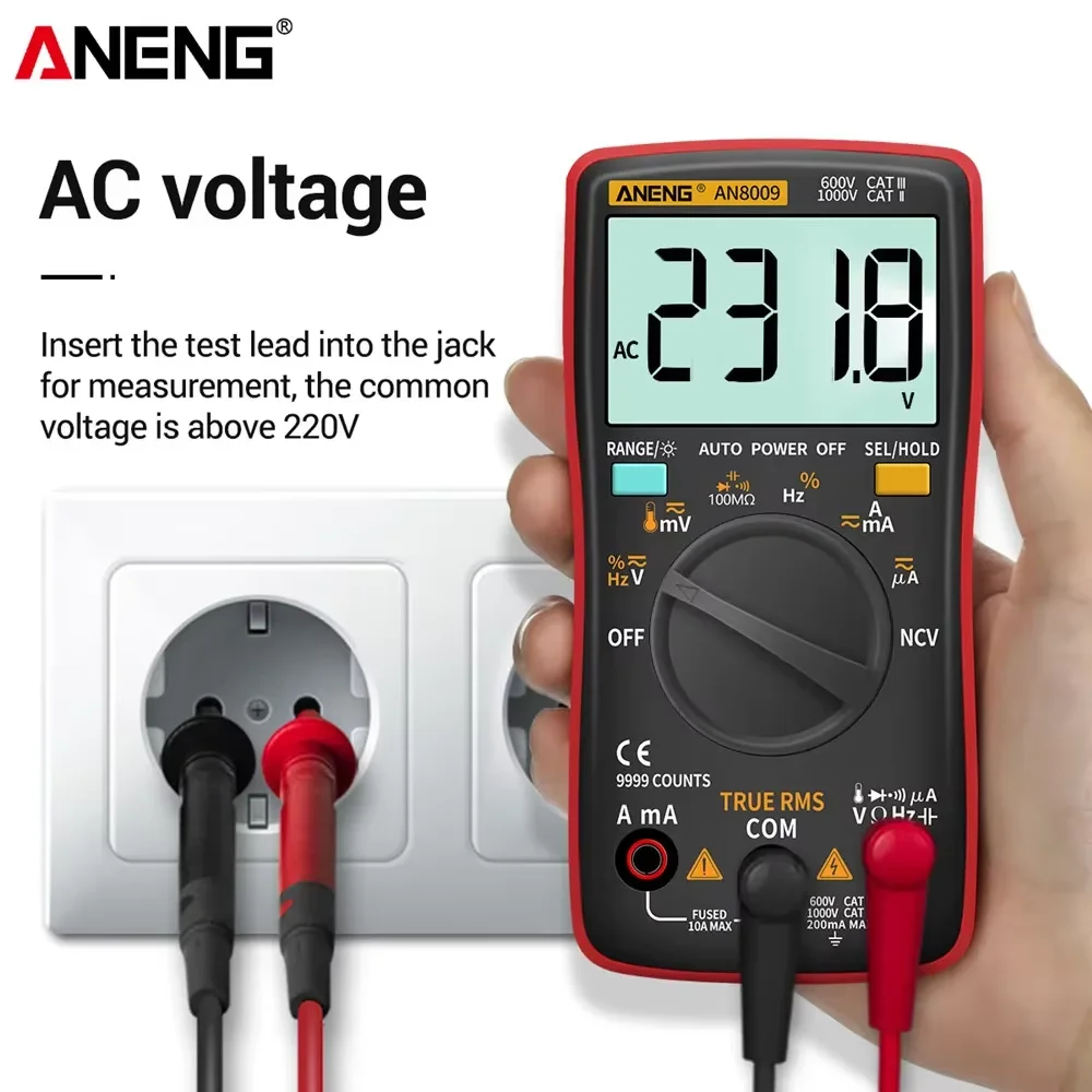 Digital Multimeter Transistor ANENG AN8009 Testers Capacitor True-RMS Tester Automotive Electrical Capacitance Meter Temp Diode