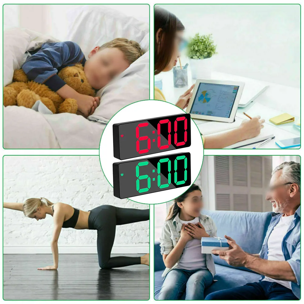 Mirror LED Digital Alarm Clock 12/24 Hours Battery/USB Operated Multifunctional Nigh Light Temperature Display