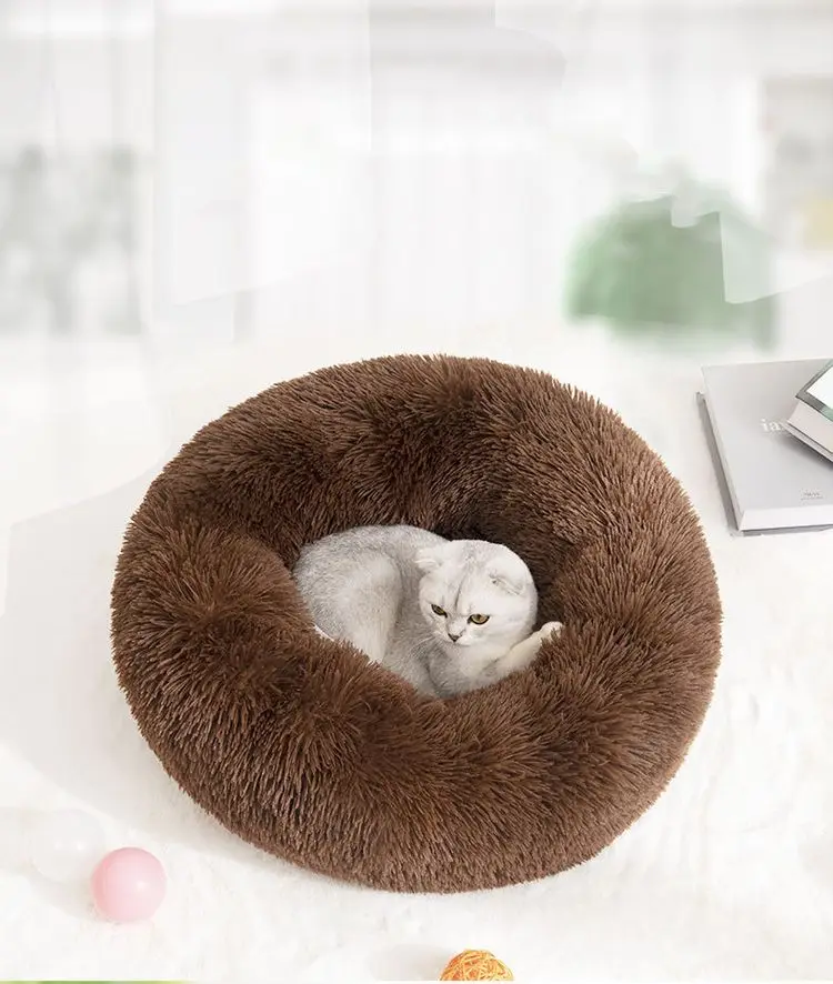 Title 3, Round Plush Dog Bed Kennel Cat Cushion Washable...