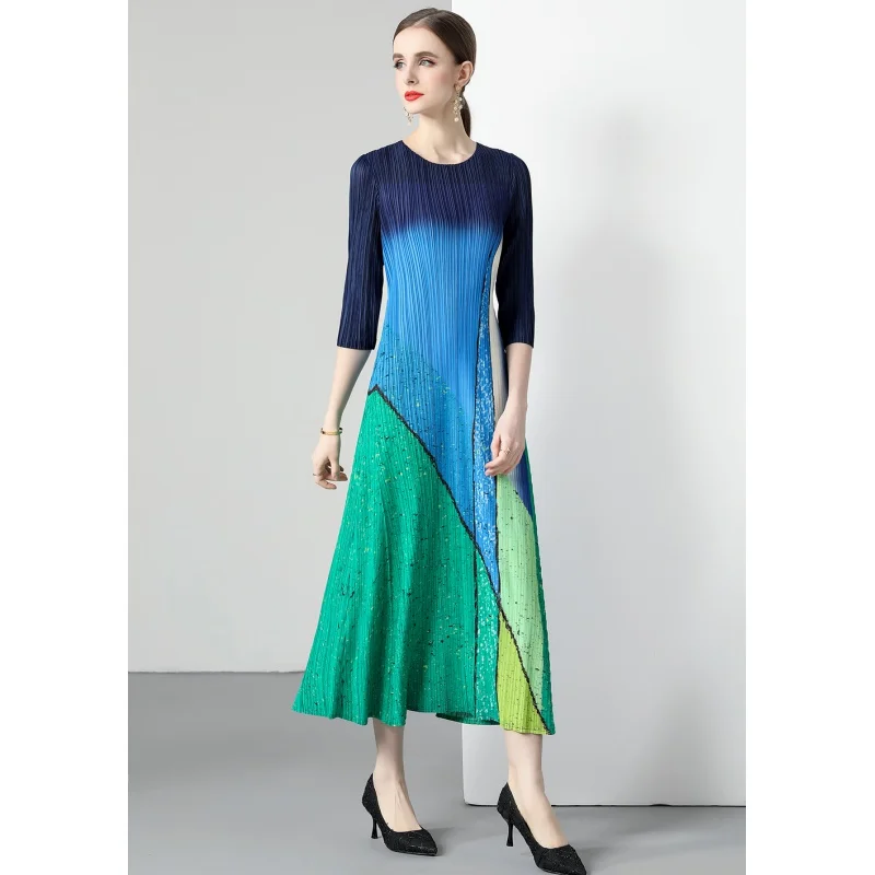 

2023 New Fashion Chiffon Ethnic Style Dress Women's Summer Versatile Round Neck Loose Fit Casual Party Dress Vestidos