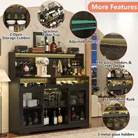 Wine Bar Cabinet with LED Light, Liquor Cabinet with Glass Holder,Storage with Wine Racks,Wine Cabinet with Mesh Door (Black) 6