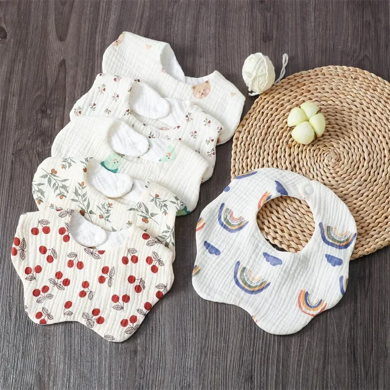 

Printed Saliva Towel Baby Cotton Gauze with Wavy Edge Bib Saliva Bib Cross-border Gift for Newborn Cute and Sweet