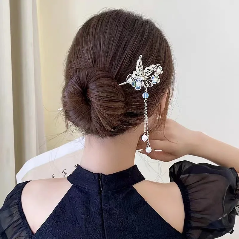 

Chinese Tassel Hairpin Butterfly Temperament Step Shake Hairpin Hanfu Costume Headdress Hair Girl