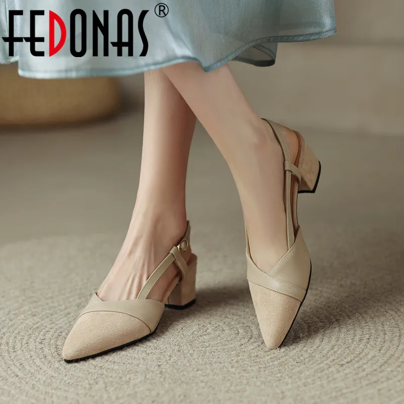 

Женские босоножки с острым носком FEDONAS, разноцветные босоножки на толстых каблуках, обувь для офиса на весну и лето 2019